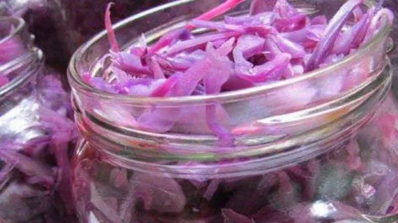 A selection of delicious red cabbage recipes for winter preserves in jars